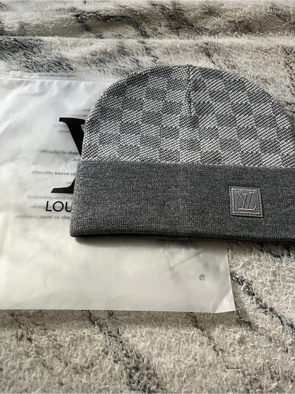 Louis Vuitton Gray Damier Folded Cuff Beanie